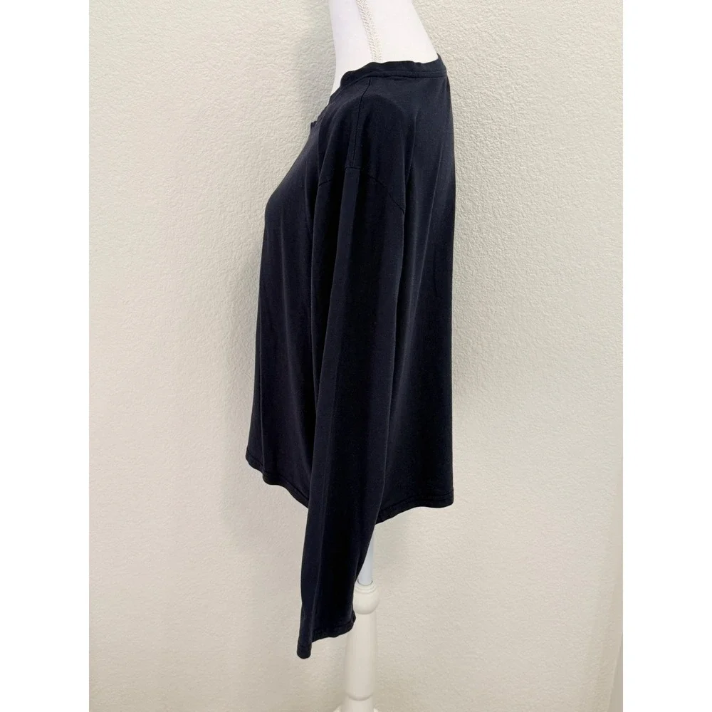 Quince Cotton Modal Relaxed Long Sleeve Tee Navy Blue Crew Neck Womens Large